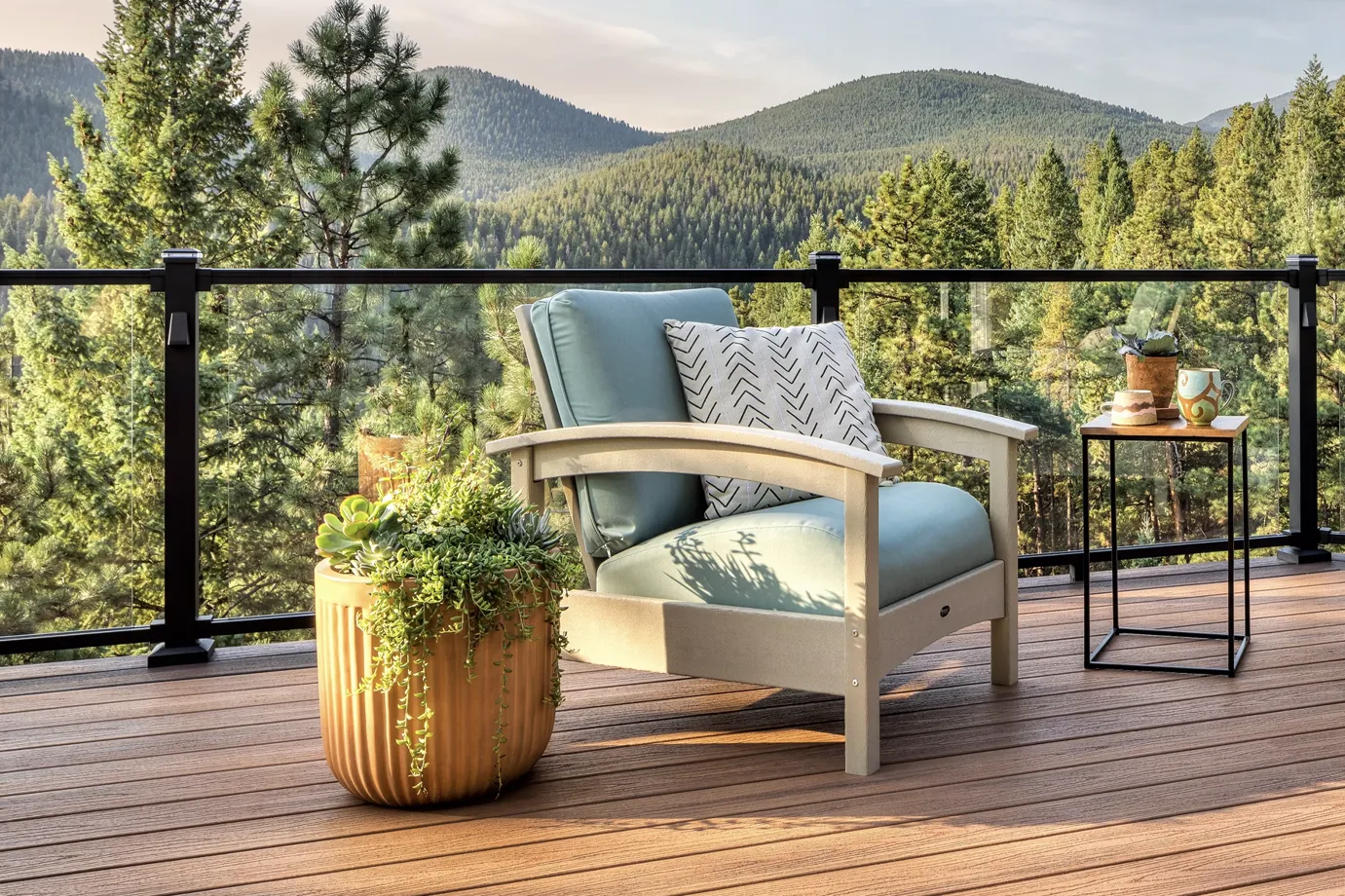 Close-up of a wooden deck with rich grain patterns, showcasing traditional wood aesthetics.