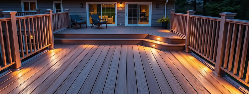 Modern composite deck design with built-in lighting by DeckSource Atlanta