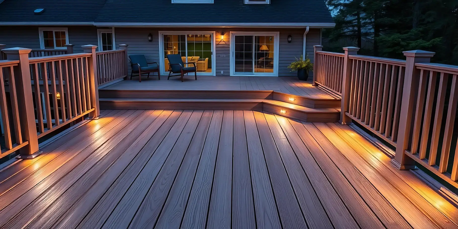 Modern composite deck design with built-in lighting by DeckSource Atlanta